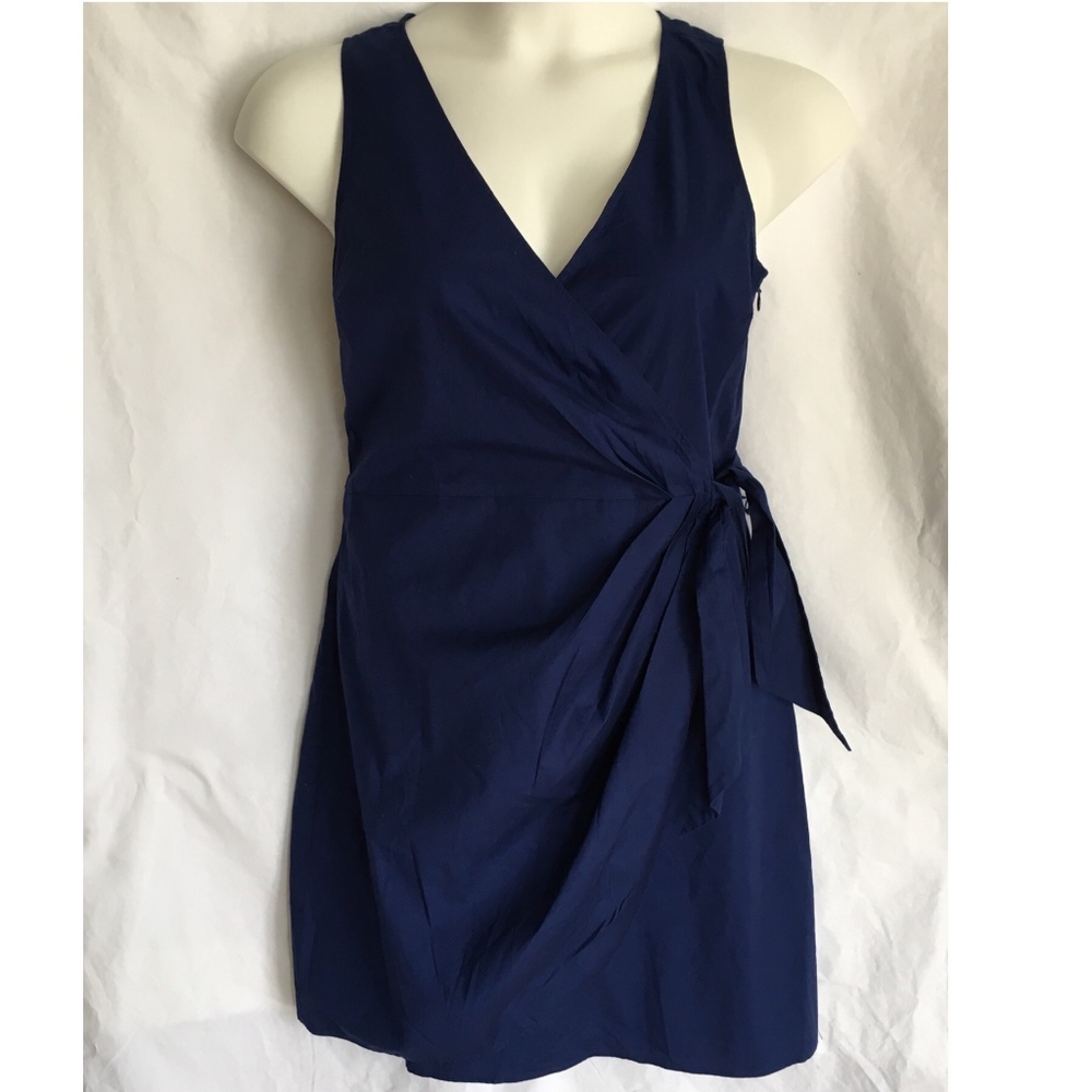 LOFT Dress Faux Wrap Blue Size 12P NEW Sleeveless